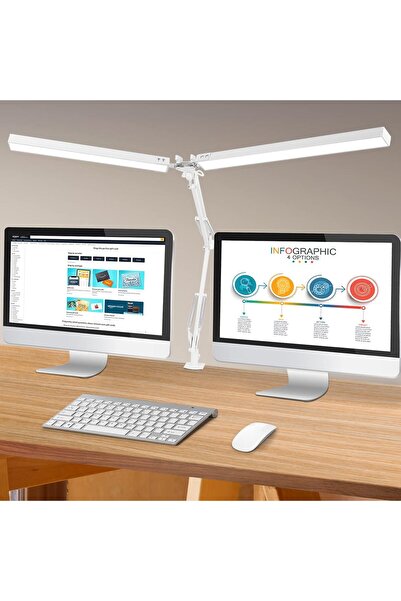 LittleDomi Lampa de birou LED, LittleDomi, Brat Oscilant cu Clema sau Suport, Inaltime Ajustabila, 3 Moduri de