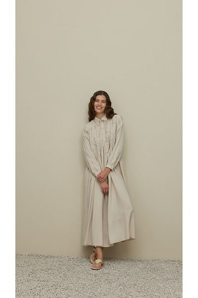 Fahhar Stripe Detailed Modal Dress Stone