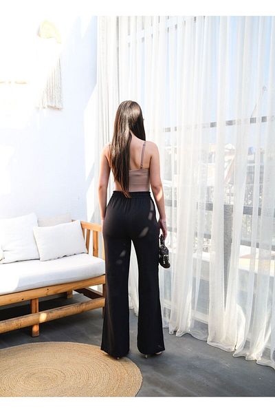 Bianis Women's Elastic Waist and Lace-Up Wide-Leg Linen Trousers