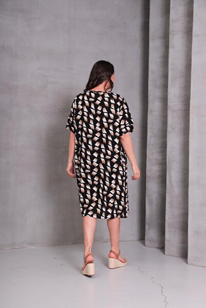 Ebsumu Women's Plus Size Self Patterned Woven Black Dress