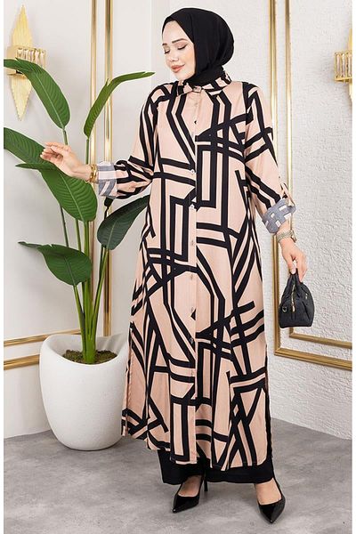 sefamerve Set din Viscoză cu Motiv 0337-04 Mink Black