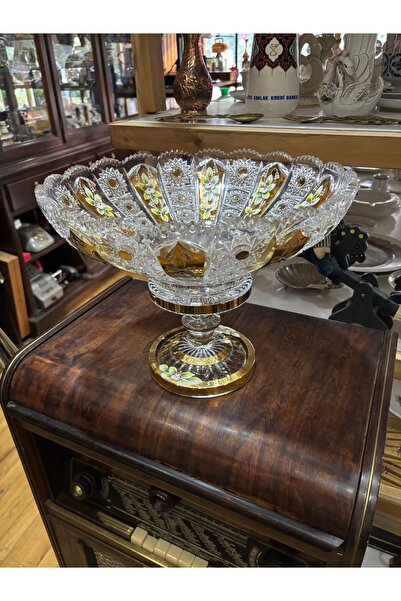 tayfuntufan antika koleksiyon Büyük boy Çekoslovak kristal Jardinyer 27 cm yü...
