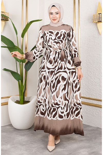 sefamerve Rochie cu model cu talie elastică 7127-01 maro