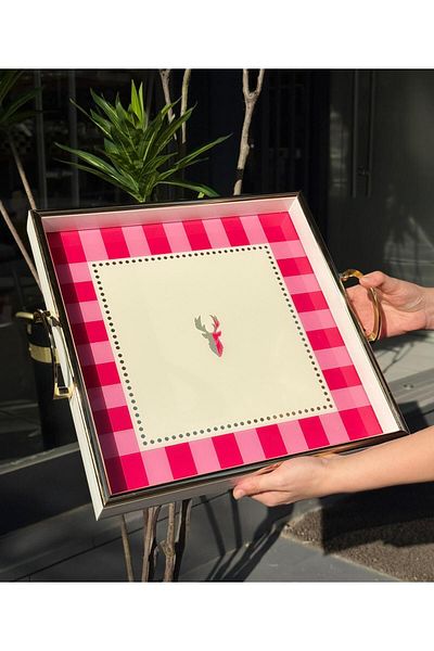 Onedekor Iwon Pink Bird Framed Tray Square