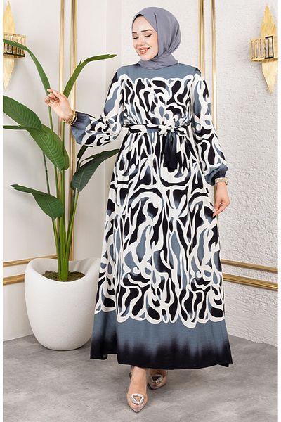 sefamerve Rochie cu model cu talie elastică 7127-03 Negru