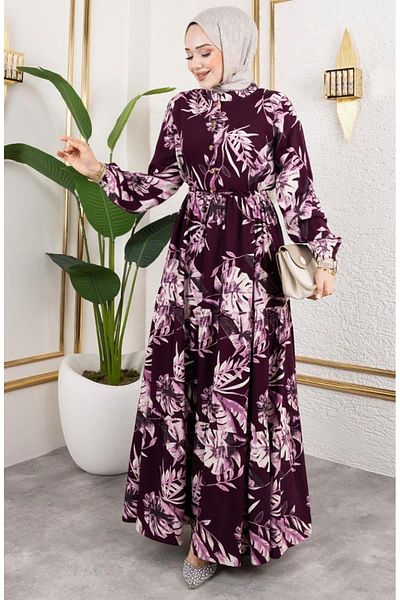 sefamerve Rochie din viscoză cu tunel în talie 7119-05 Prune