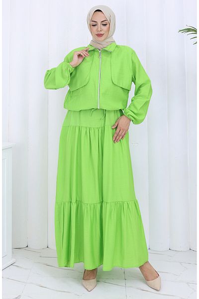 sefamerve Set dublu cu fermoar cu manșon elastic 0129-14 verde fistic