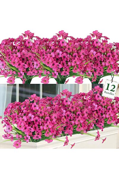 Nettenevime 6lı Set Yapay Çiçek Sazlı Mine Fuşya Renk 5 Dallı 33cm