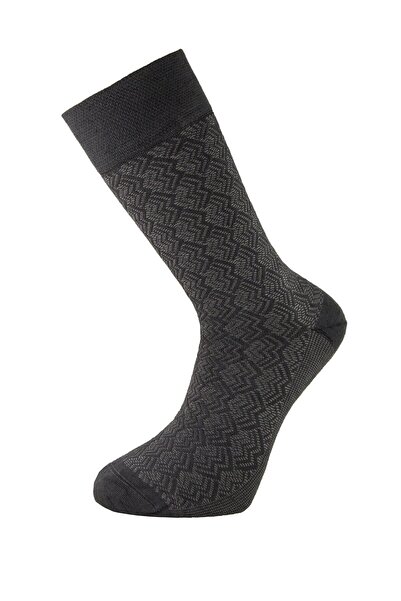 NEWTONE Men's Wool and Bamboo Fiber Socks, Newtone, Seamless, Anthracite, with Geometric Patterns, Size 41-4