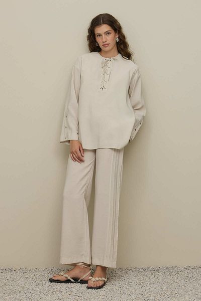 Fahhar Eyelet Detailed Trouser Suit Stone