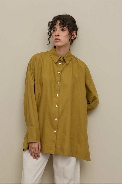 Fahhar Lyocell Linen Thick Folded Shirt Fat Green