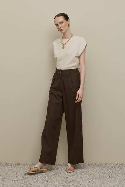 Fahhar Linen Straight Trousers Bitter Brown