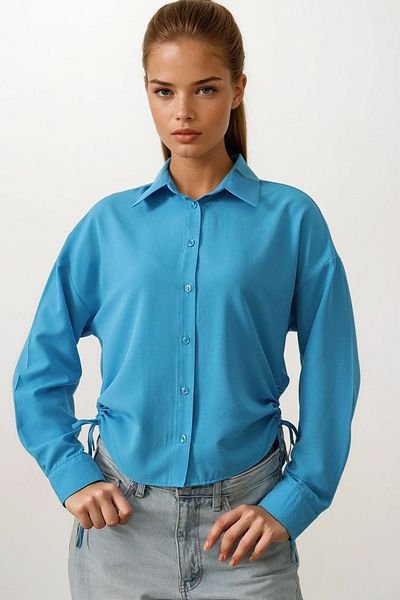 VAGGON Women's Turquoise Basic Shirt with Side Ties Vs00539