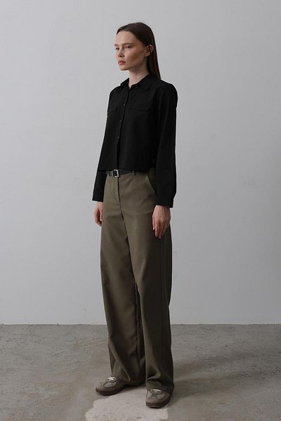 VAGGON Women's Khaki Double Pocket Belted Palazzo Pants Vs00527