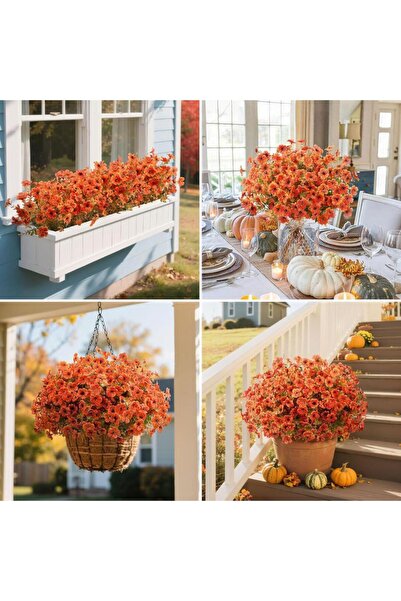 Nettenevime 6lı Set Yapay Çiçek Sazlı Mine Turuncu Renk 5 Dallı 33cm