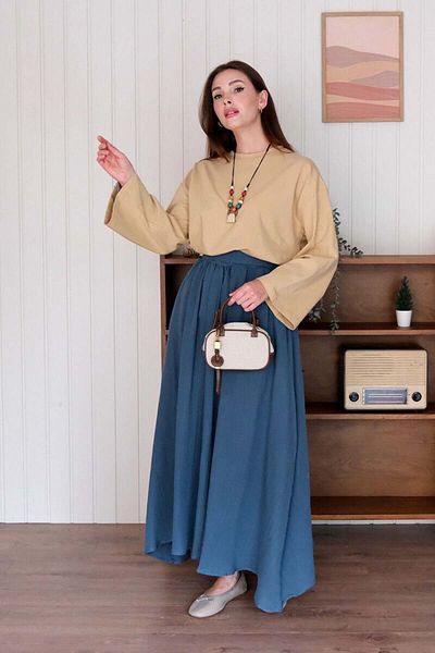 Ceylan Otantik Σετ φούστας Beige Crop Body & Indigo Muslin Piping