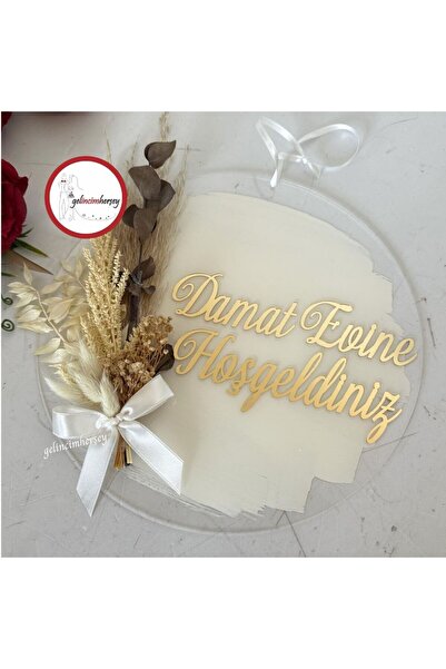 Gelincimherşey Kuru Çiçekli Damat Evine Hoşgeldiniz Kapı Süsü
