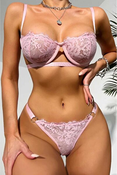 LA VIOR STYLE LA VIOR PEMBE Balenli Dantelli Bralet Takımı