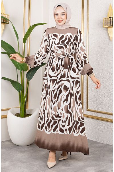 sefamerve Rochie cu model cu talie elastică 7127-01 maro
