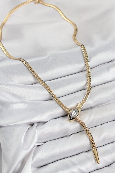 BSRE Pirinç Asansörlü Yılanlı Gold Renk Kadın Kolye (Gold Renk)