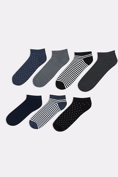 LC Waikiki , Set of short socks made of cotton blend with print - 5 pairs, Black, Grey, Blue, 39-42