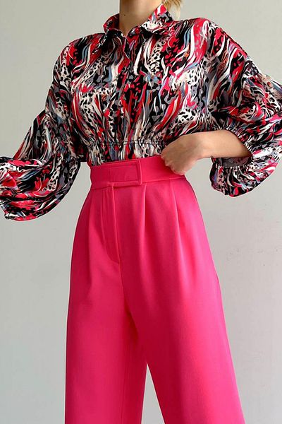 VAGGON Women's Fuchia Elastic Waist Satin Shirt Vs00394