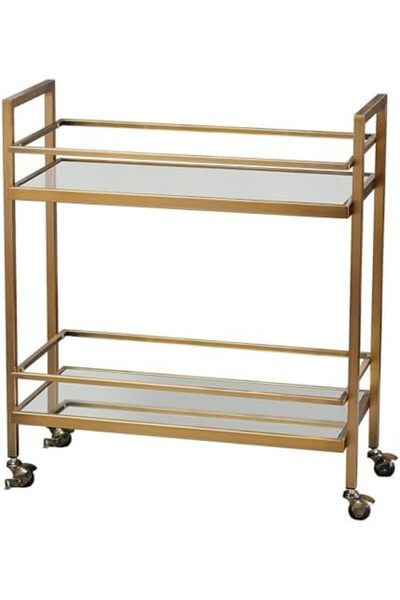genric FFD Metal Serving Trolley with Clear Glass & Mirror Shelves, Midcentury Modern Two-Tier 100x40x90cm