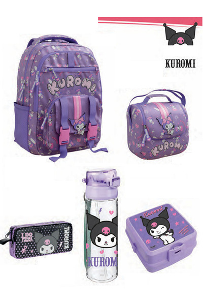 WİGGLE Kuromi First School Bag Set - Original Licensed / Purple Pocket - Lunch + Box + Pen Holder + Water Bottle