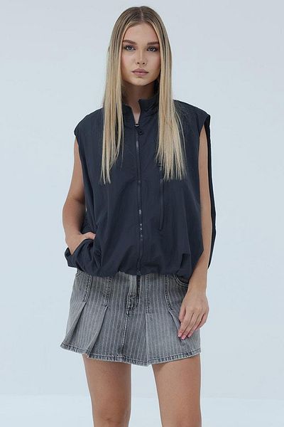 VAGGON Women's Anthracite Zipper Pocket Elastic Waist Parachute Vest Vs00434