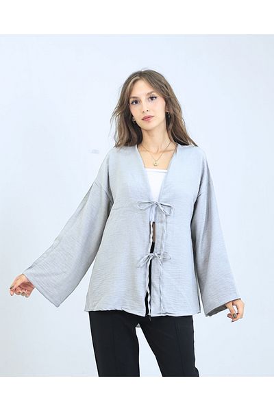fh fashionhere Women's Tie-Up Gray Kimono Tunic Shirt Comfortable Stylish
