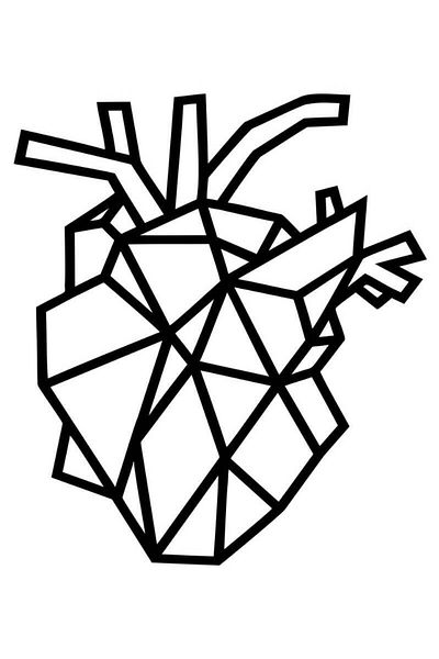 Mirfa Wooden Wall Art With Self Adhesive Base - Black (Polygon Heart)