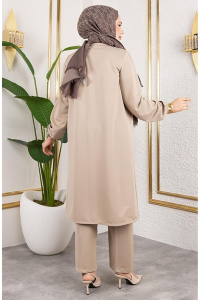 sefamerve Σετ Hijab Gathered 2061-06 Μπεζ