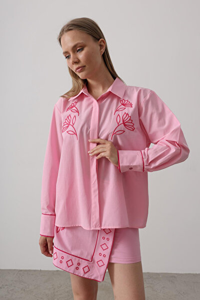 VAGGON Women's Pink Embroidery Detailed Skirt Set Vs00524