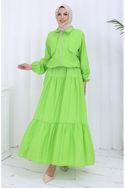 sefamerve Set dublu cu fermoar cu manșon elastic 0129-14 verde fistic