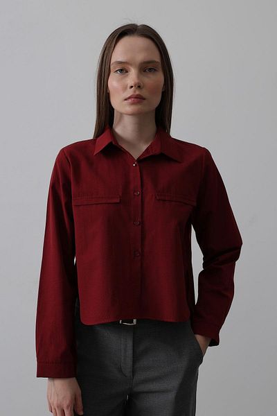 VAGGON Women's Claret Red Pocket Detailed Long Sleeve Shirt Vs00495