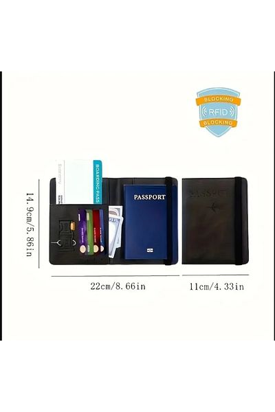 ORGANICYOU YIWU RFID блокиращ държач за паспорт за пътуване – стилен портфейл от синтетична кожа с регулируема каишка