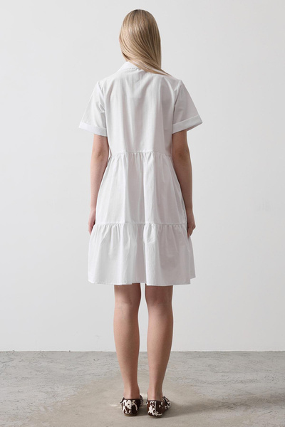 VAGGON Women's White Shirt Collar Skirt Pleated Mini Dress Vs00439