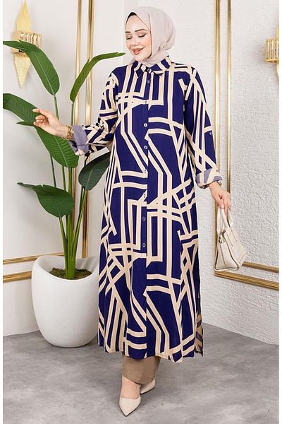 sefamerve Σετ βισκόζης με σχέδιο 0337-01 Navy Blue