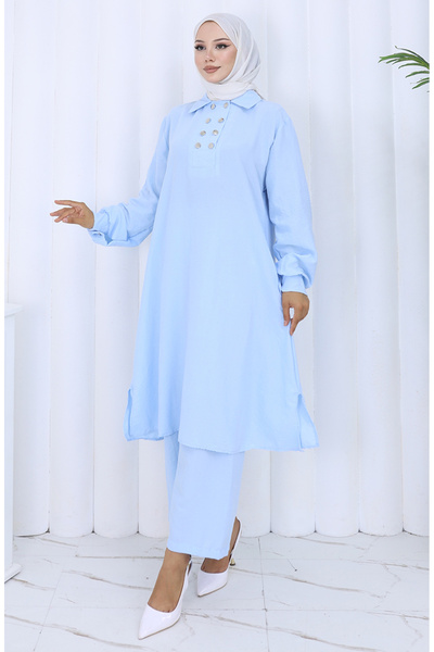 sefamerve Double Button Tunic Pants Double Suit 2118-04 Blue