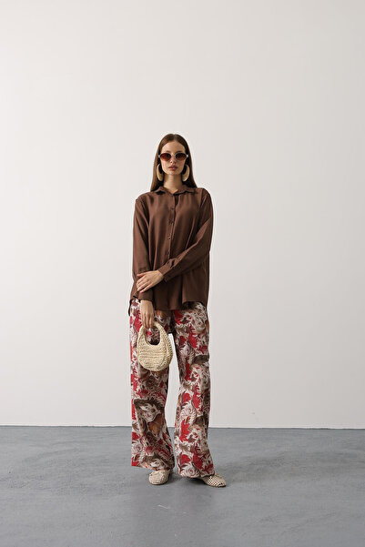 VAGGON Women's Fuchsia Patterned Trousers and Oversized Shirt Set Vs00590