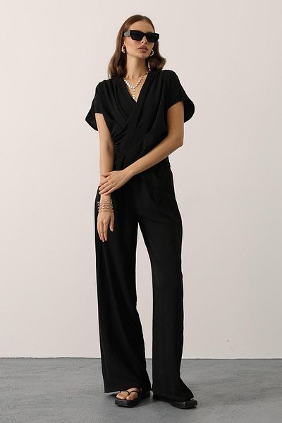 VAGGON Asymmetrical Cut Blouse and Elastic Waist Pants Set