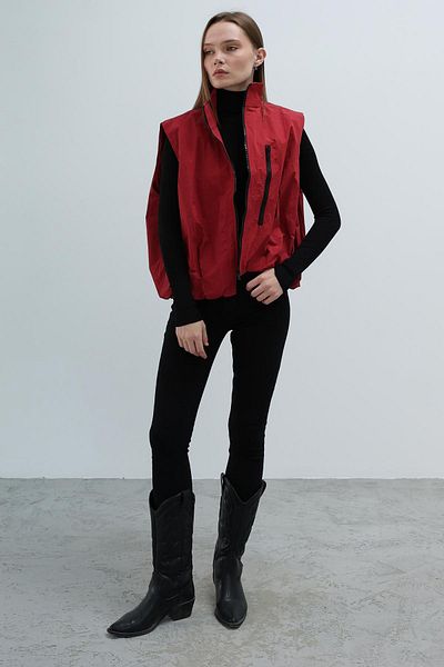 VAGGON Women's Cherry Zipper Pocket Elastic Waist Parachute Vest Vs00434
