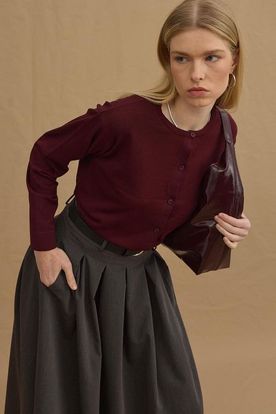 Fahhar Thin Mercerized Cardigan Claret Red
