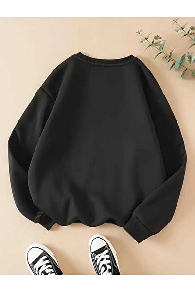 caddekombin Μαύρο φούτερ με λαιμόκοψη με στάμπα We're Pleasing