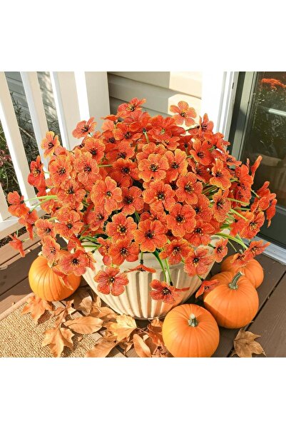 Nettenevime 6lı Set Yapay Çiçek Sazlı Mine Turuncu Renk 5 Dallı 33cm