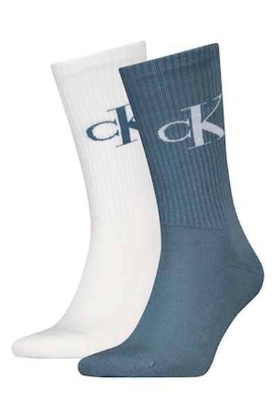 Calvin Klein , Set of long socks with logo print - 2 pairs, Dusty blue/White optic, Size 43-46