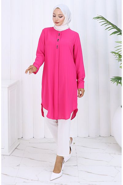 sefamerve Button Detailed Tunic 5133-04 Fuchsia