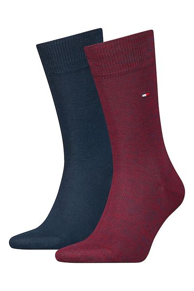 Tommy Hilfiger , Set of long socks with embroidered logo - 2 pairs, Burgundy, Navy, Size 43-46 EU