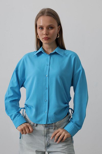 VAGGON Women's Turquoise Basic Shirt with Side Ties Vs00539