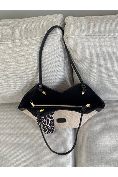 BAGLOVİS Scarf Detail Canvas Fabric Women's Shoulder Bag Uzn18 En41